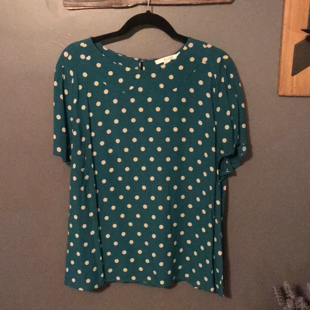 Boden teal/cream peter-pan collar top - size 16